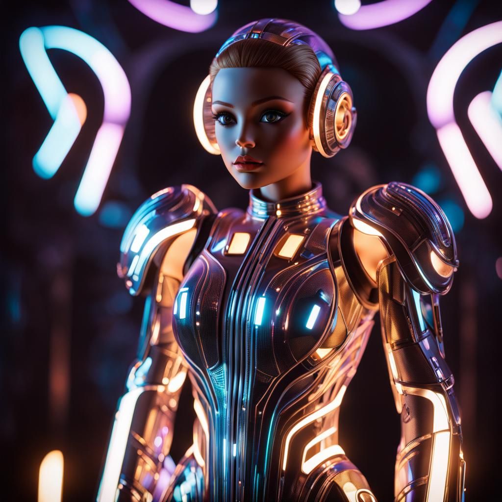 Hyper-Realistic Futuristic Doll in Neon Light