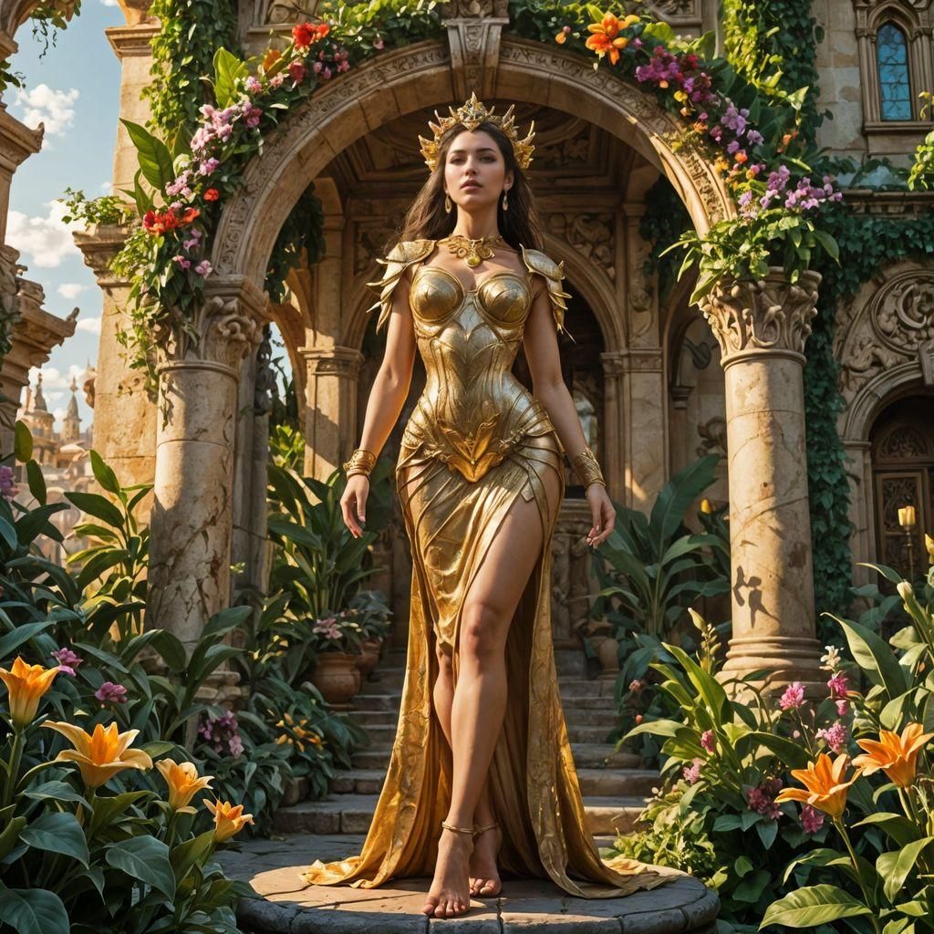 Fantasy Goddess of Fertility in Cityscape