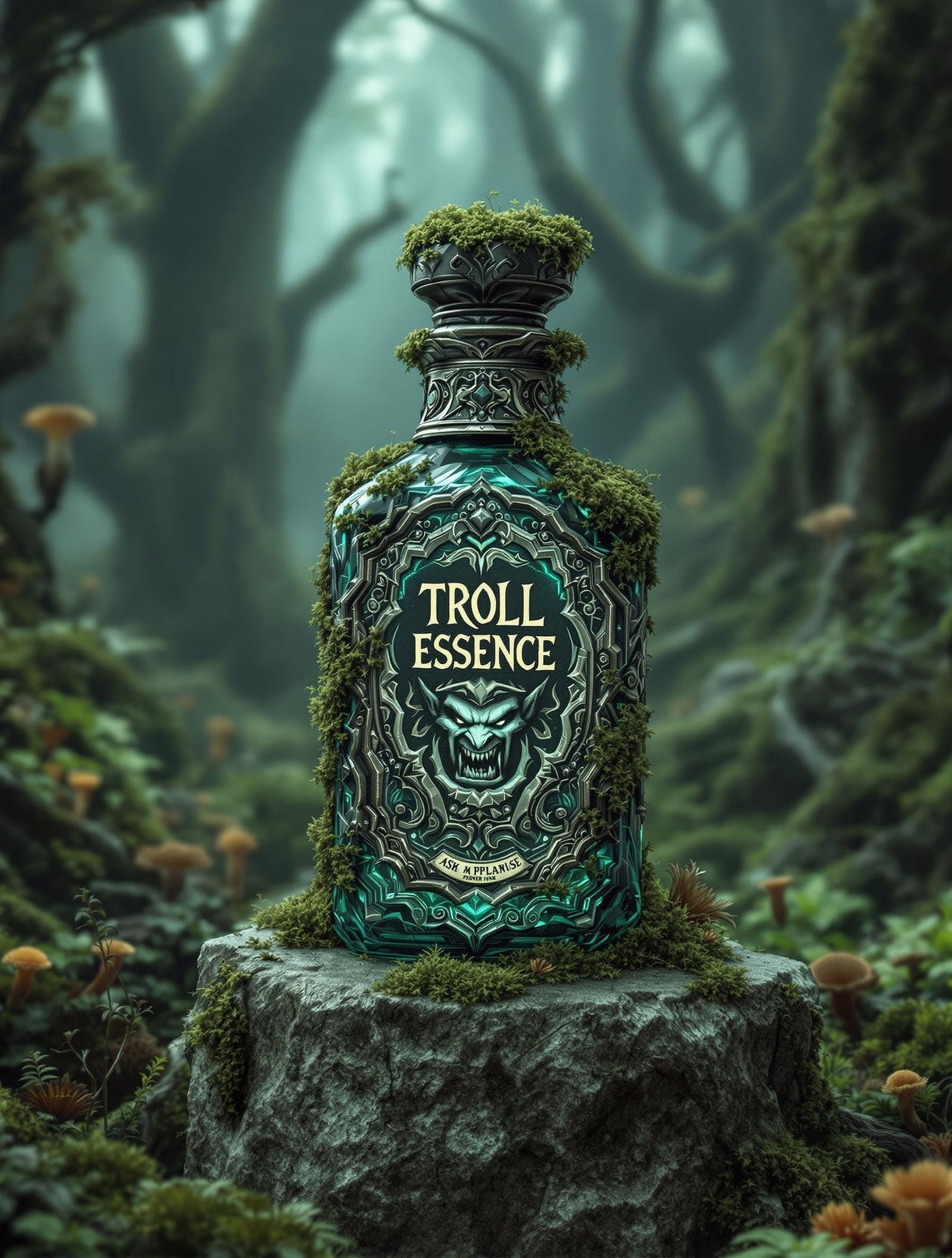 Mystical Perfume Bottle in Ancient Forest Glade
