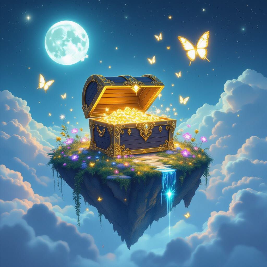 Mystical Floating Island with Treasure Chest