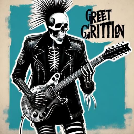 Punk Skeleton Guitarist Album Cover Art