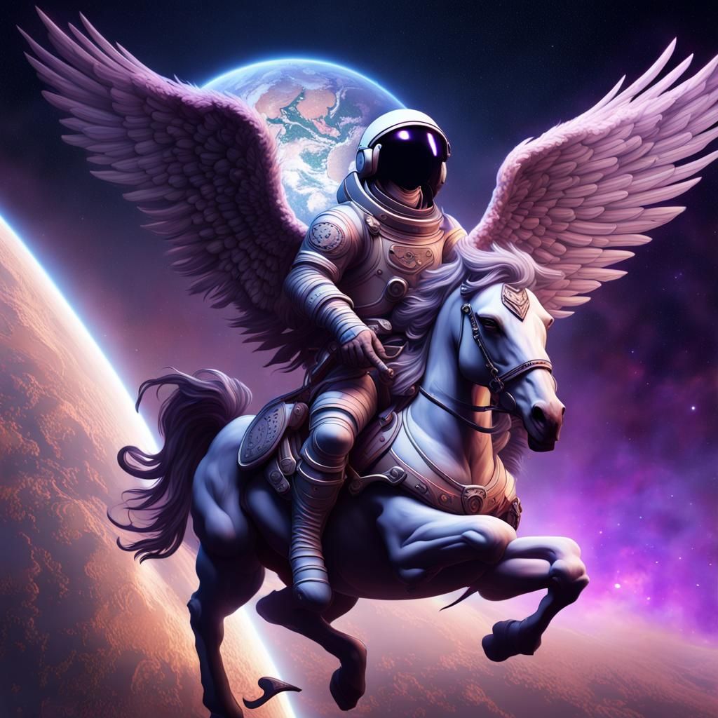 Astronaut Pegasus Rider in Space Fantasy Art