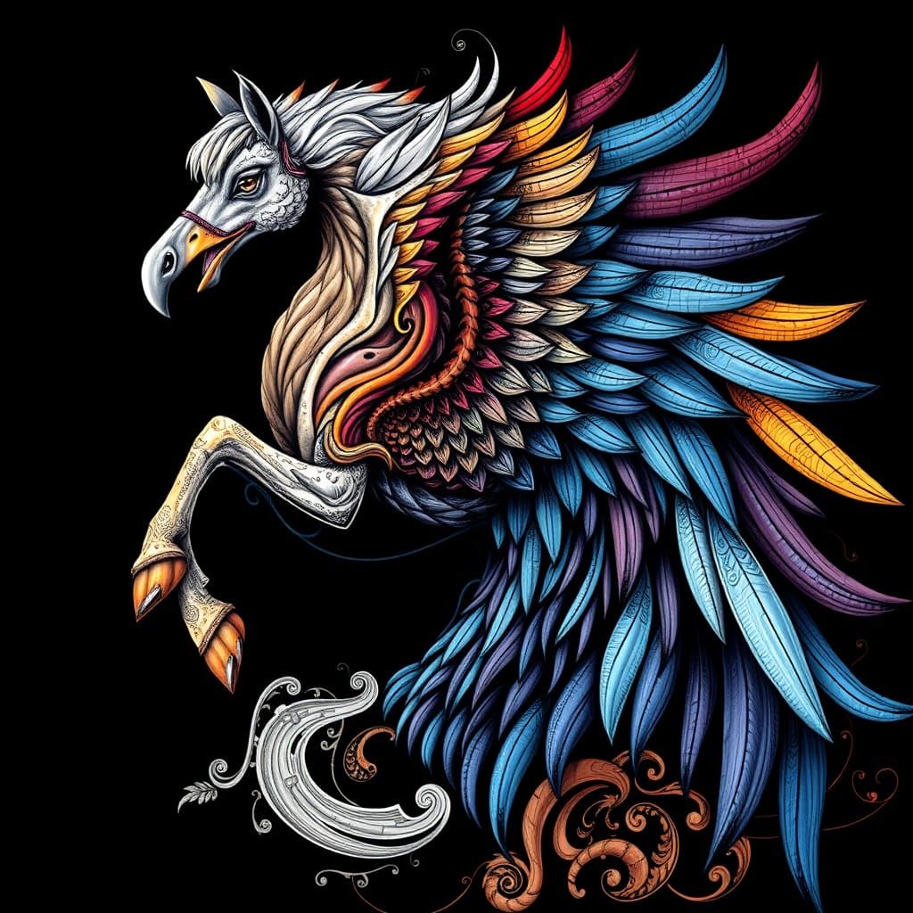 Majestic Avian Equine in Vibrant Fantasy Art