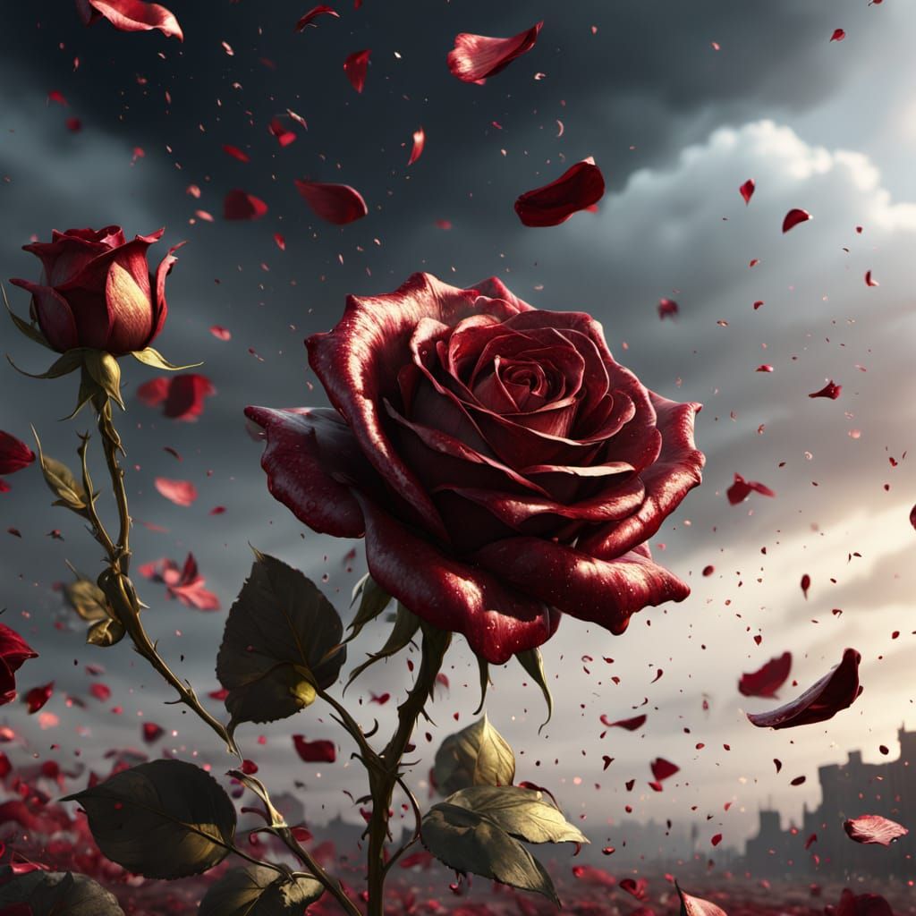 Violent Wind Blows Rose Petals in Epic Digital Matte Paintin...