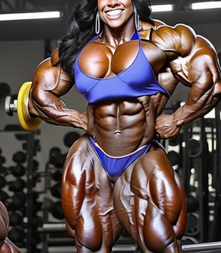 Massive Female Bodybuilder Flexing Biceps
