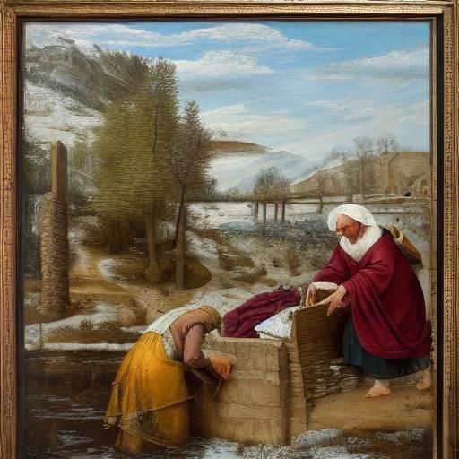 Renaissance Old Woman Washing Clothes in Winter