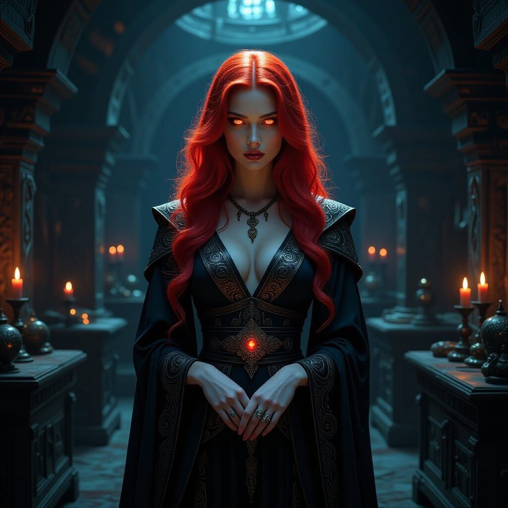 Enigmatic Sorceress in Chamber of Secrets: Hyper-Realistic S...