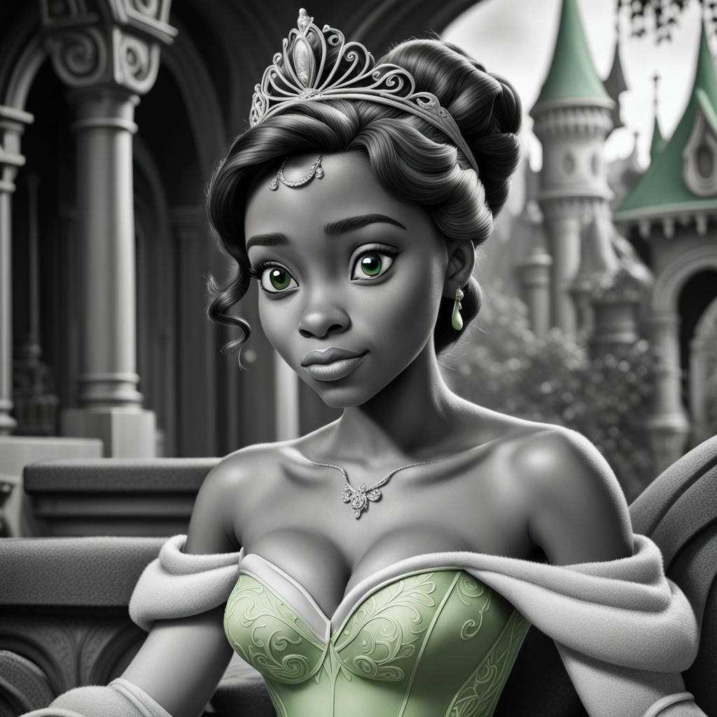 Greyscale Tiana Portrait with Green Accents
