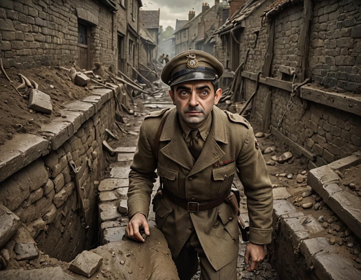 Mr. Bean as WWI Soldier: Detailed Matte Painting