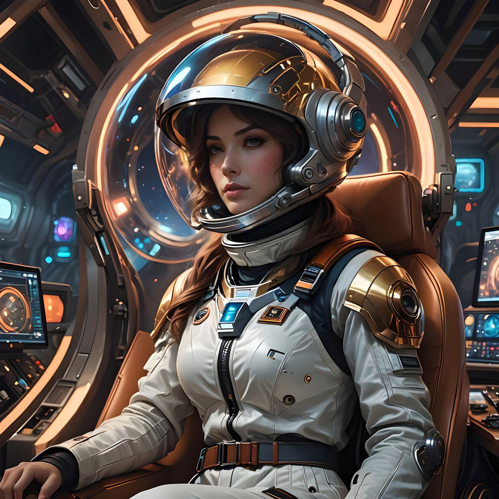 Woman in Space Helmet: Hyperdetailed Sci-Fi Portrait