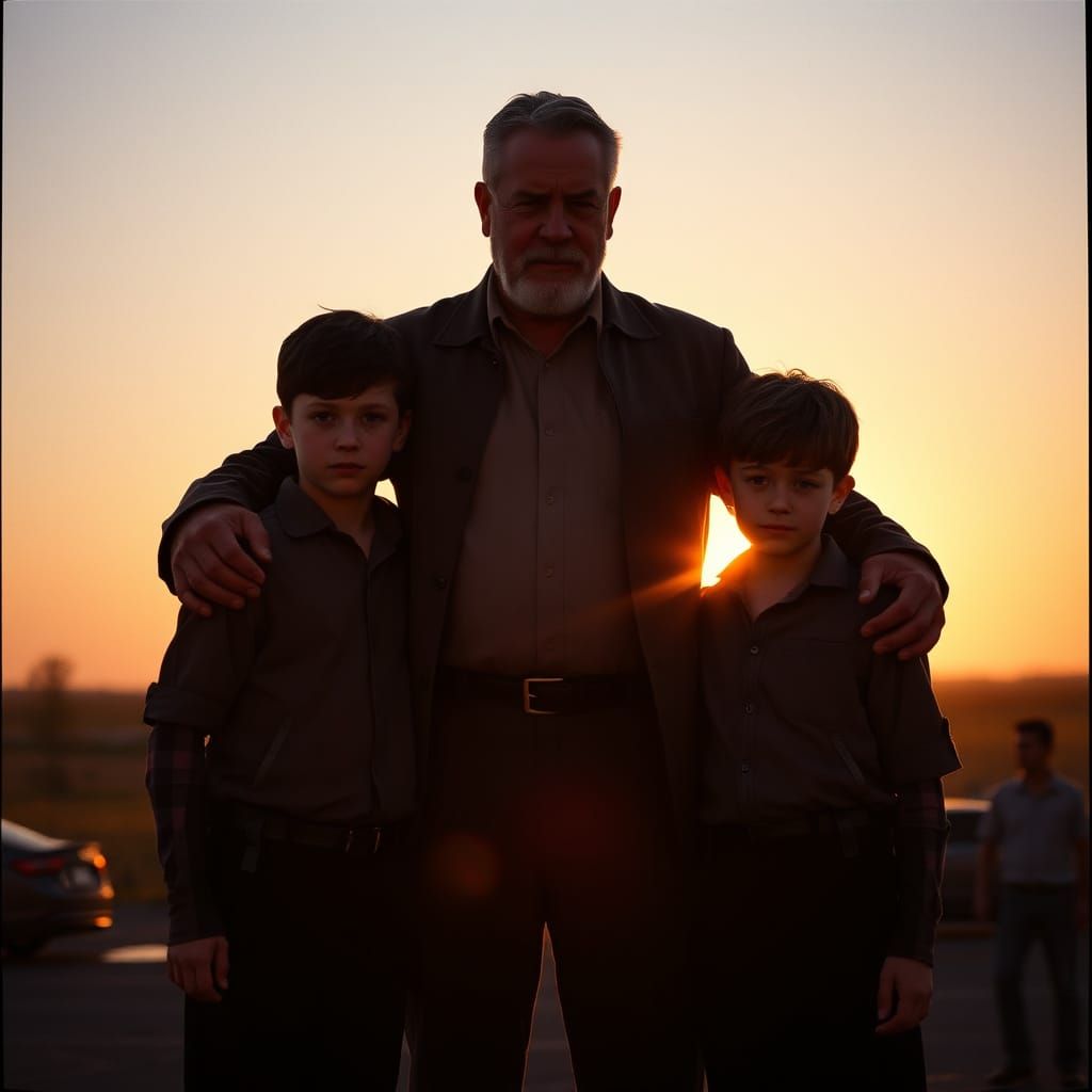 Three Brothers Standing Together in a Golden Hour Setting