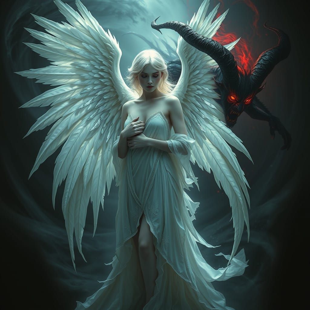 Angel of Darkness in Tattered White Robes