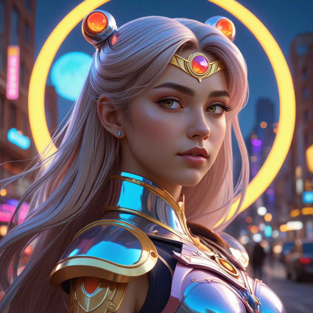 Surreal Futuristic Sailor Moon-Inspired Portrait