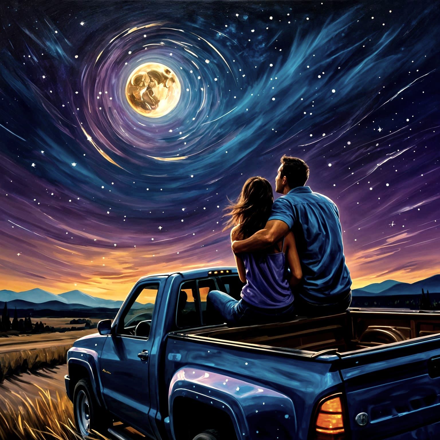 Romantic Meteor Shower Oil Painting on Canvas