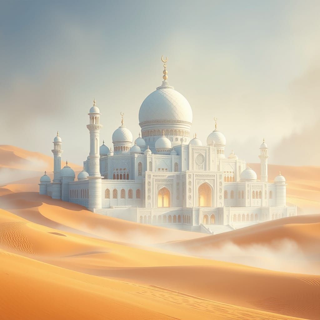 Surreal Alabaster Citadel Emerges from Golden Desert Sands