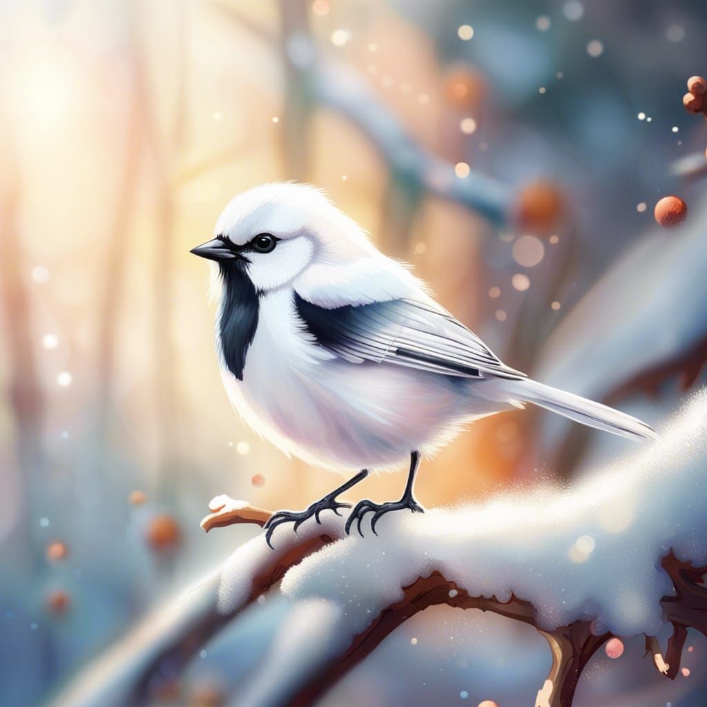 Detailed Illustration of a White Crowtit Bird
