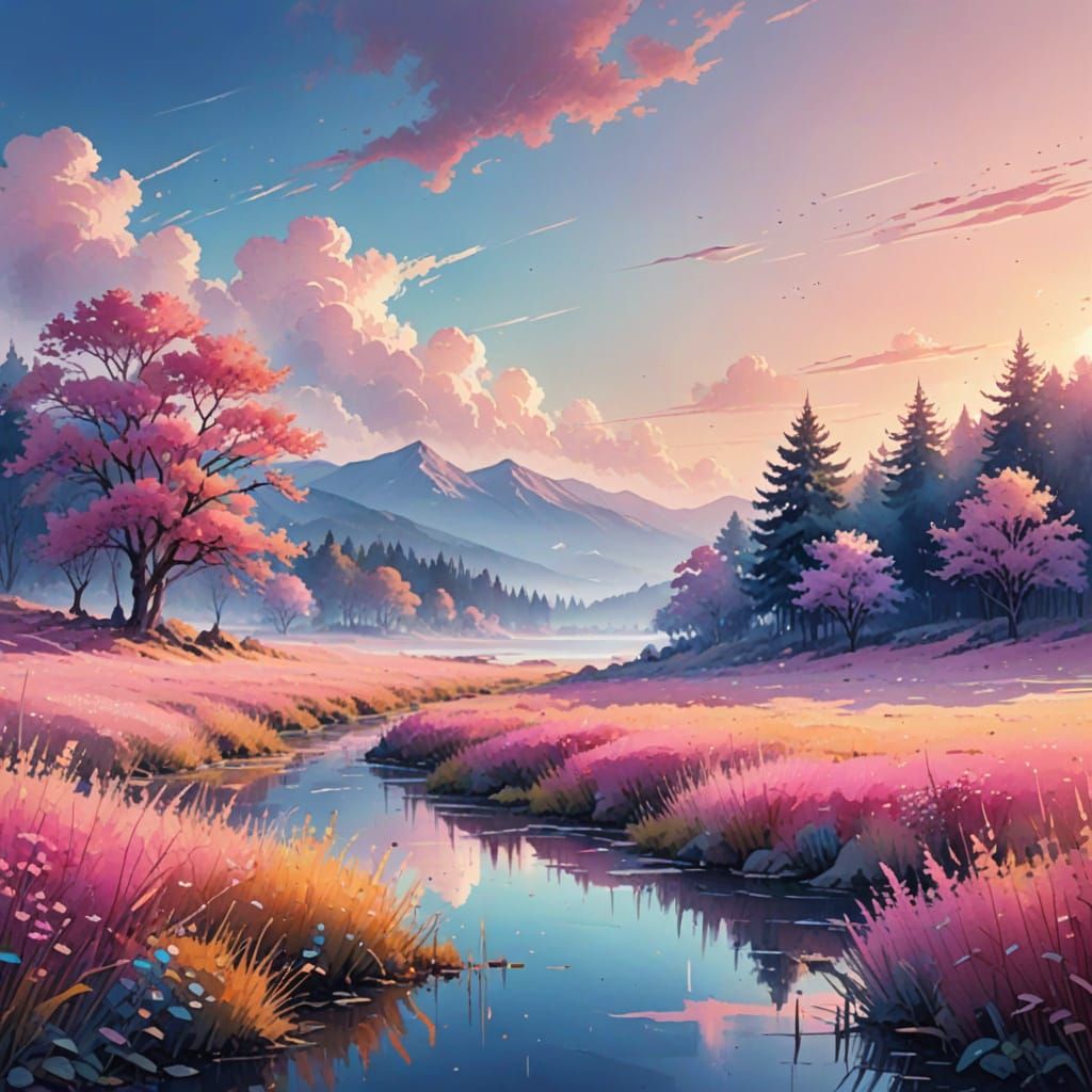Dreamy Watercolor Landscape in Pastel Hues