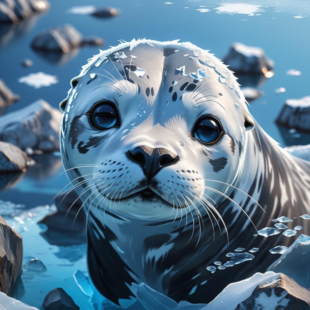 Majestic Arctic Seal in Hyper-Realistic 3D Anime Art