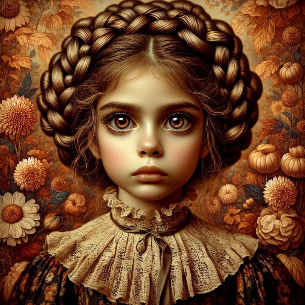 Surreal Autumn Portrait of Girl with Braided Hair