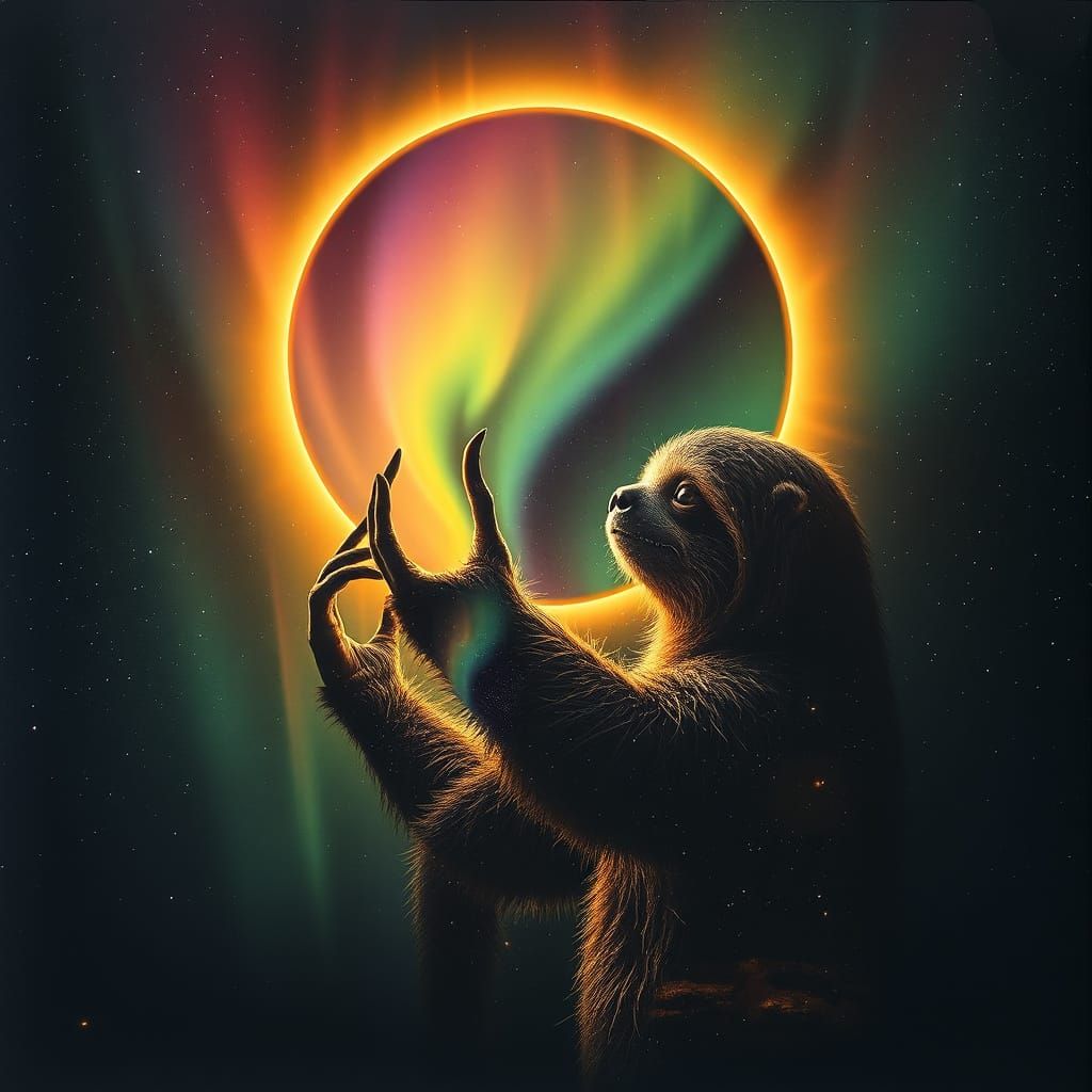 Sloth During Solar Eclipse in Surreal Style