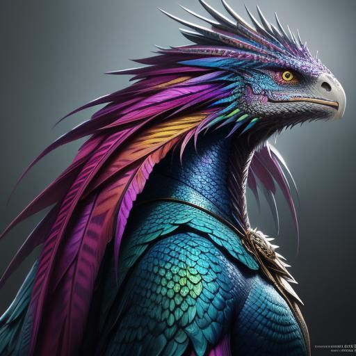 Rainbow Dragon Woman: Detailed Fantasy Art