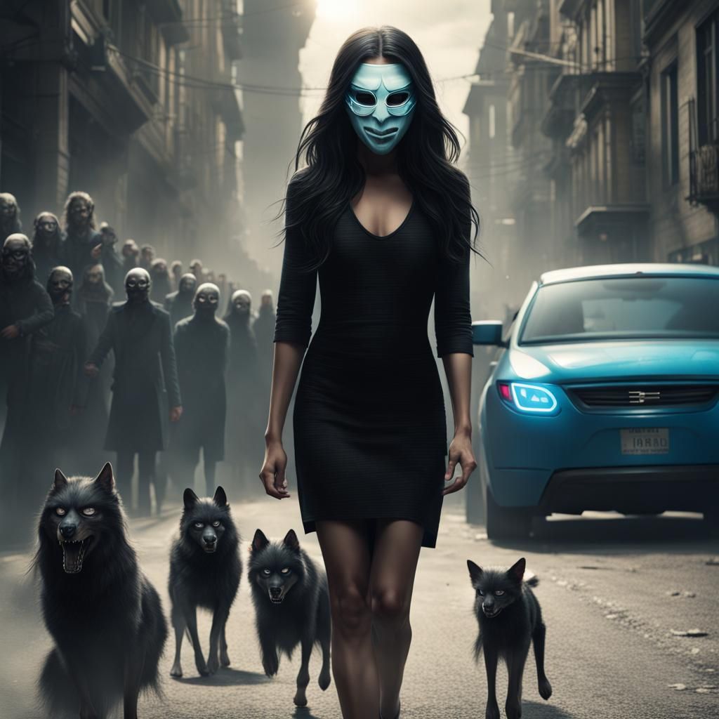 Woman in Purge Mask: Cinematic Street Portrait