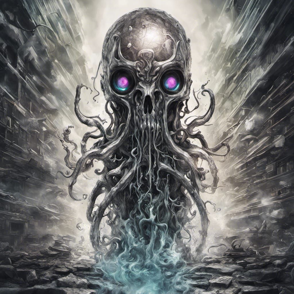 Iridescent Biopunk Ink Painting with Dynamic Lighting