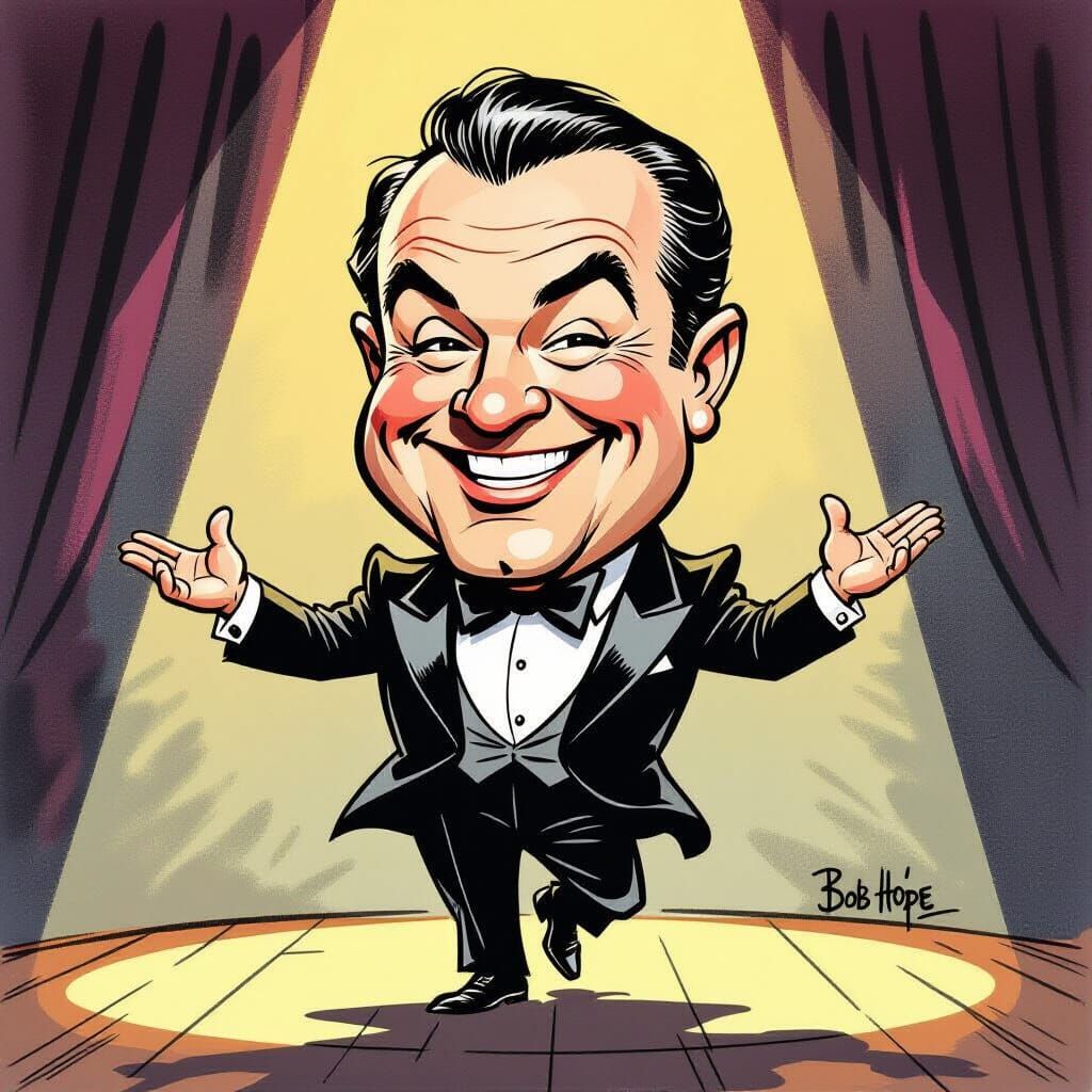 Humorous Caricature of Bob Hope on Stage