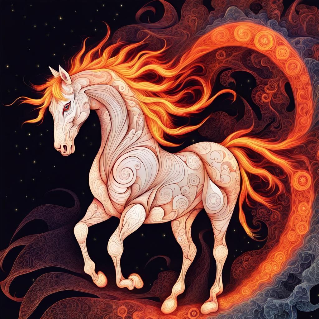 Fiery Horse in Neo-Primitivism Art Style