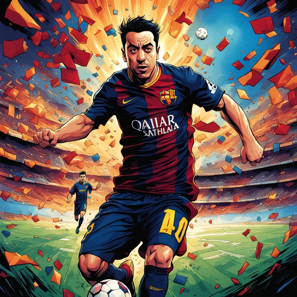 Xavi FC Barcelona in Comic Book Art Style