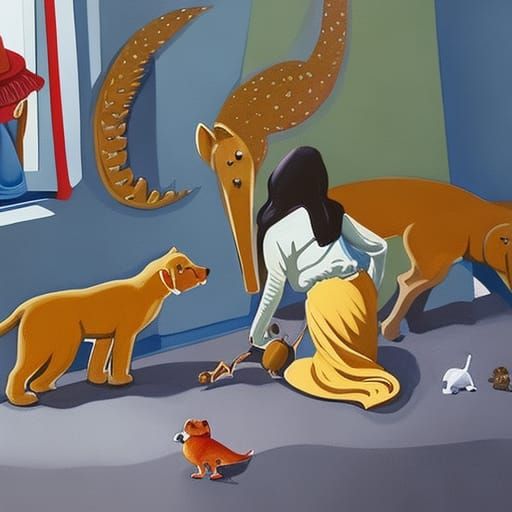 Detailed Gouache Painting of Person Playing