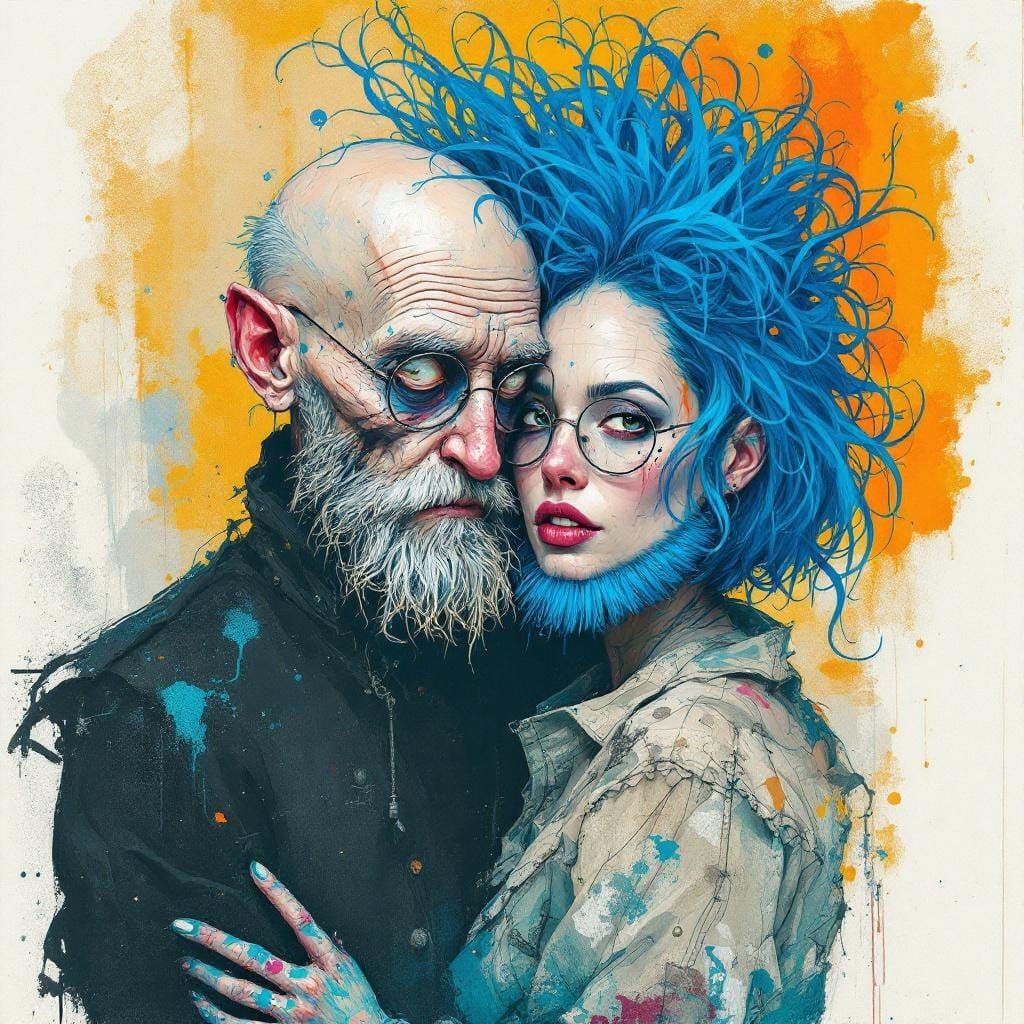 Sinister Surreal Sketch of Blue-Haired Figures