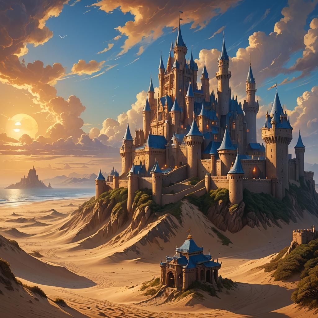 Dune Castle: Fantasy Architecture in Golden Light