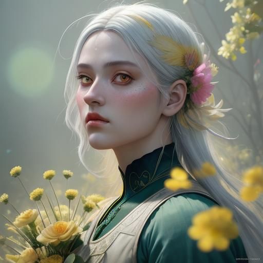 Surreal Anime Woman Portrait with Feathers