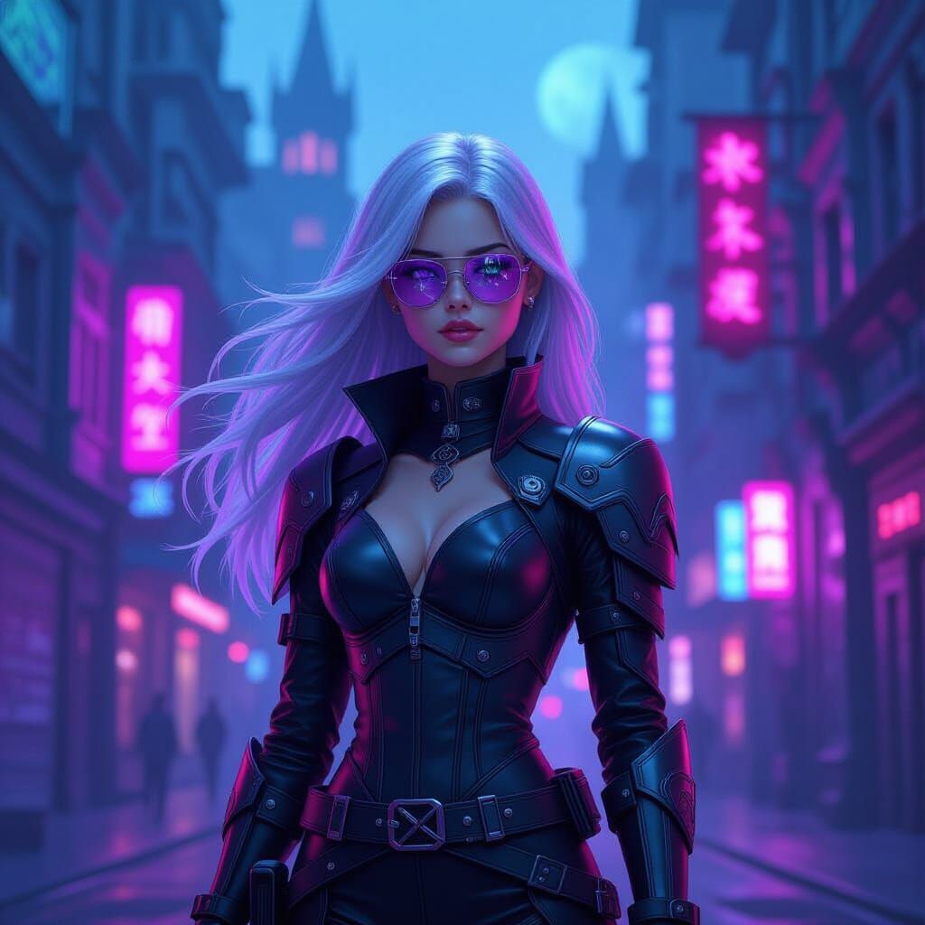 Cyberpunk Demon Mage in Neon City