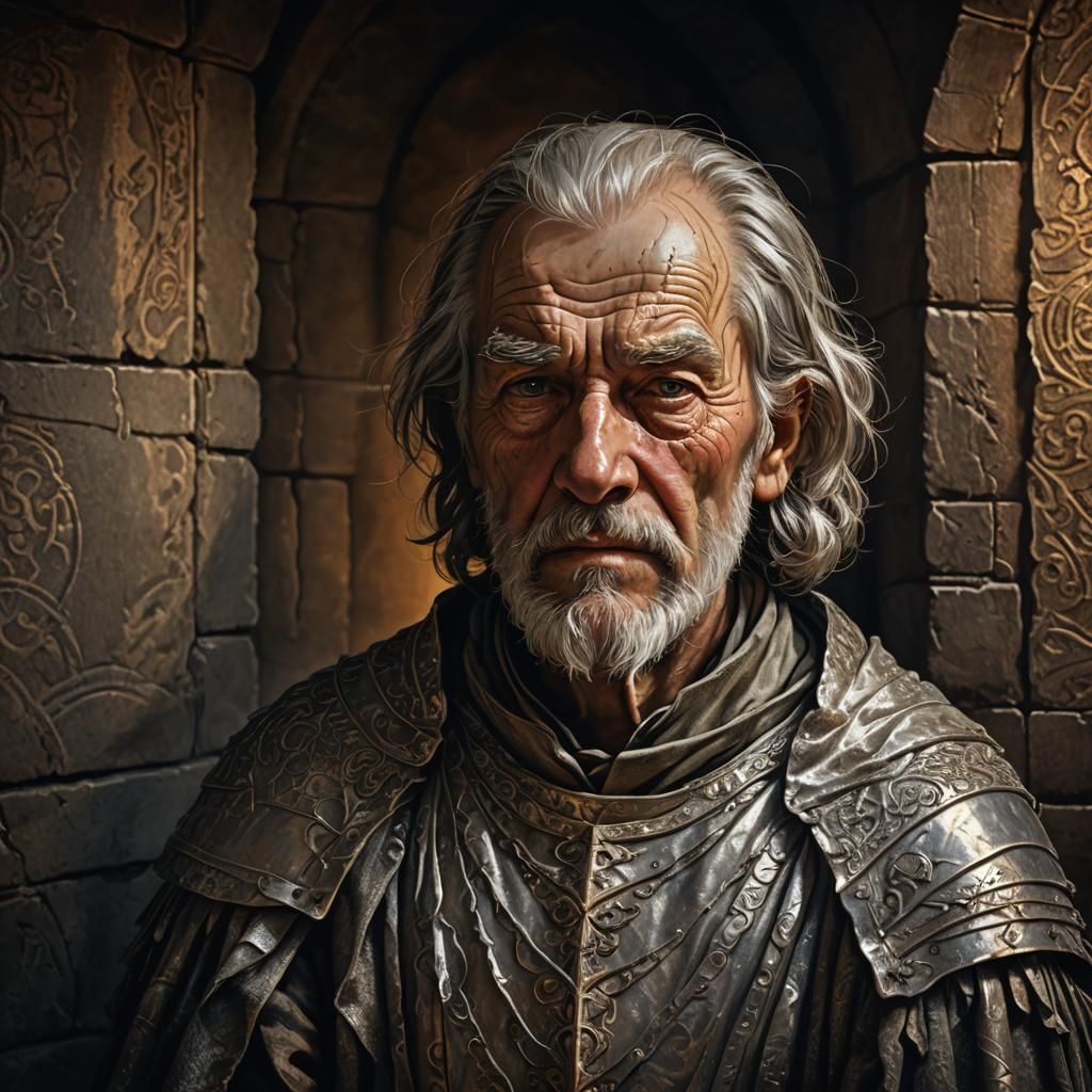 Medieval Old Man Portrait in Silver Clothing