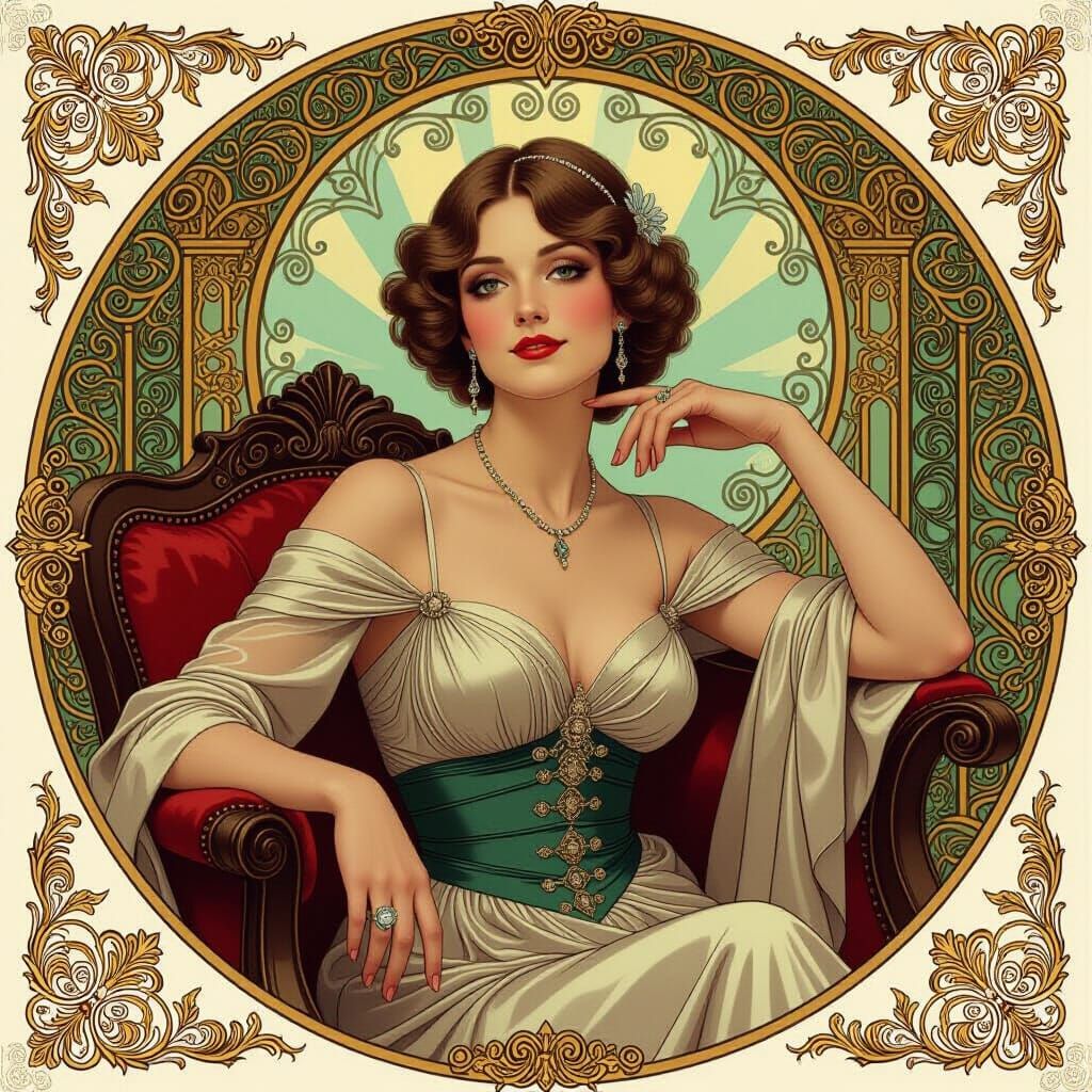 Elegant Woman Posing in Art Nouveau Style