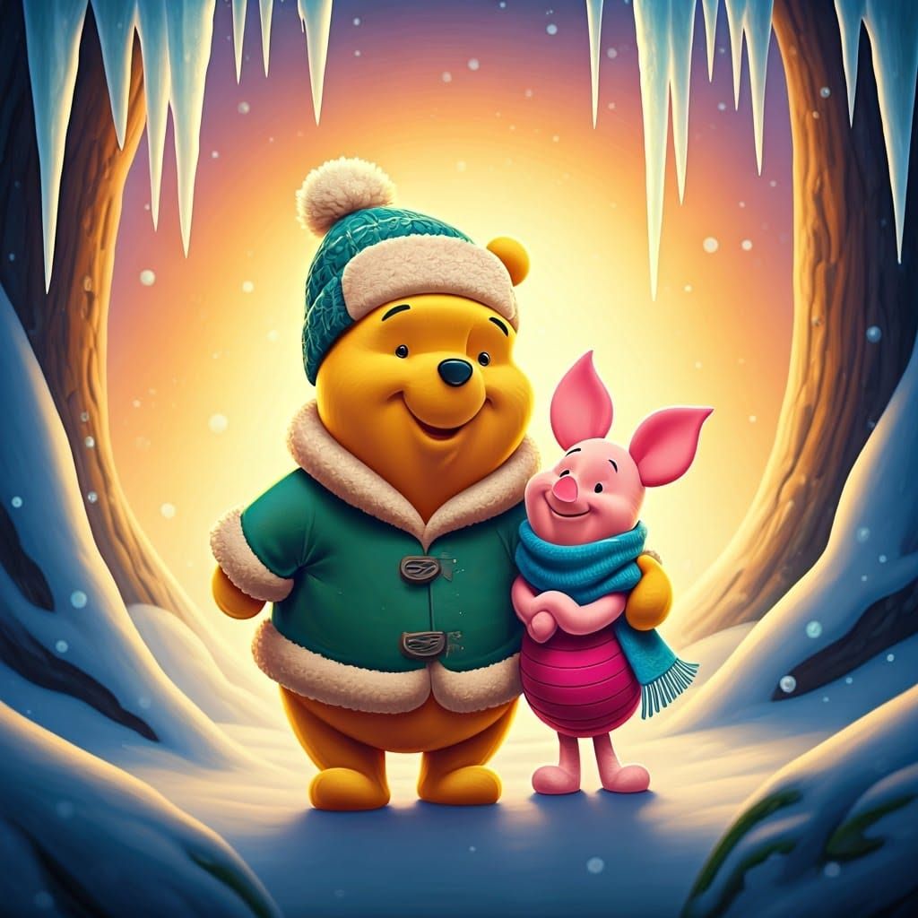 Pooh and Piglet Frolic in Winter Wonderland
