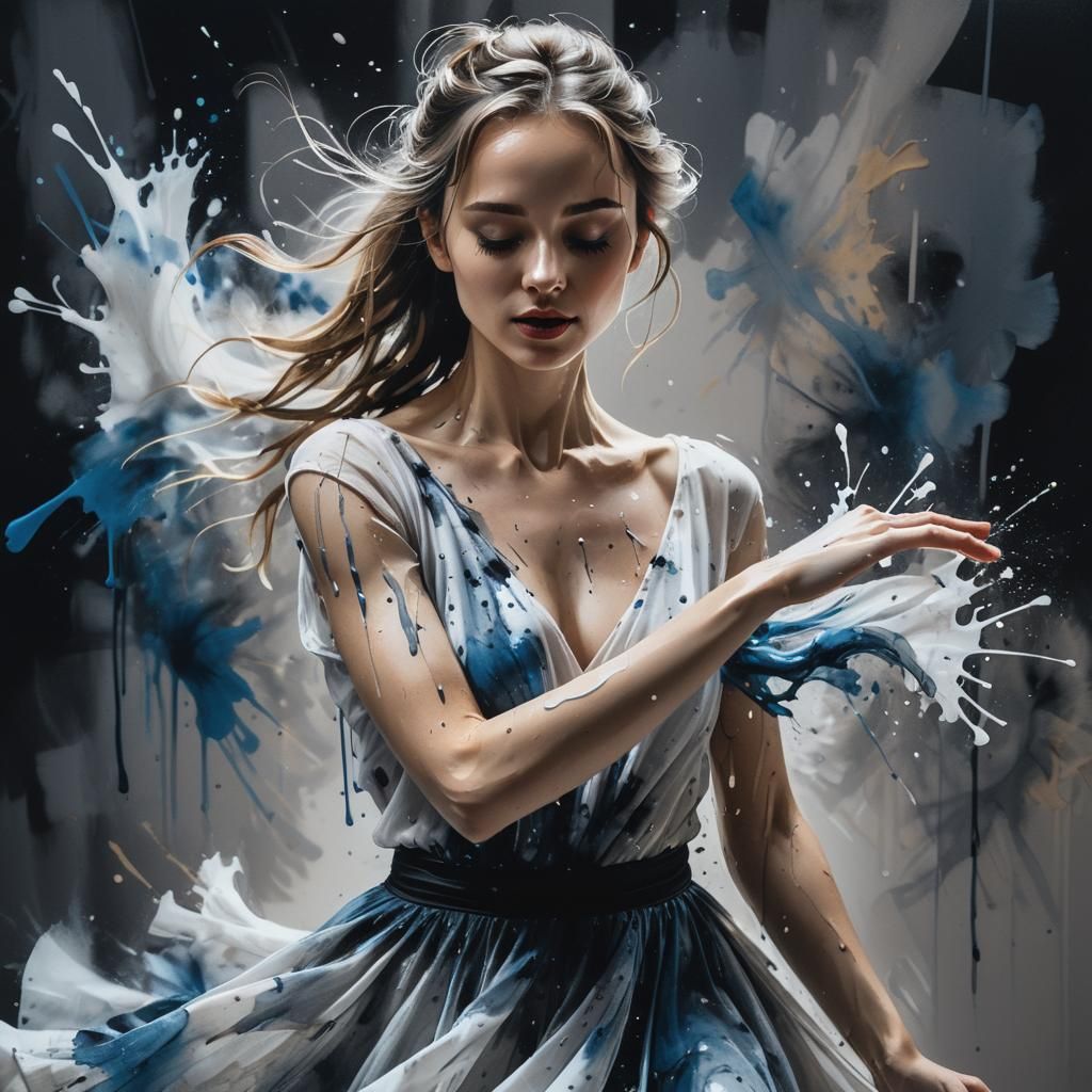 Elegant Ink Splatter Dancer in Motion