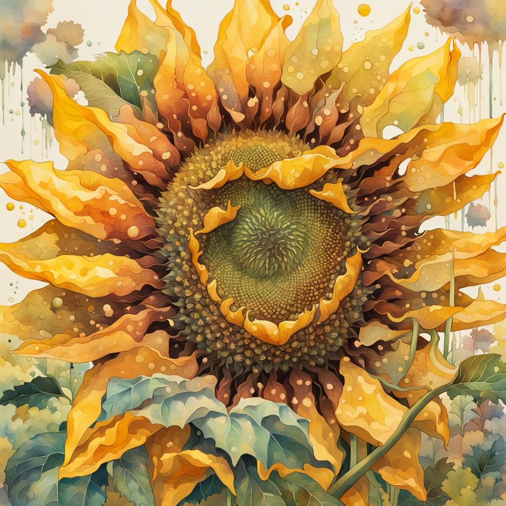 Double Exposure Sunflower in Watercolour Style