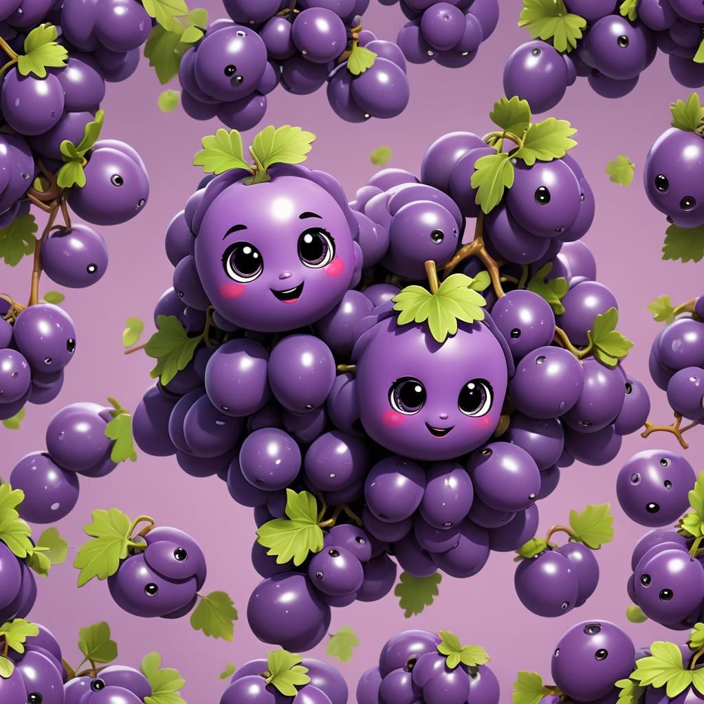 Adorable Chibi Grapes in 3D Digital Art Style