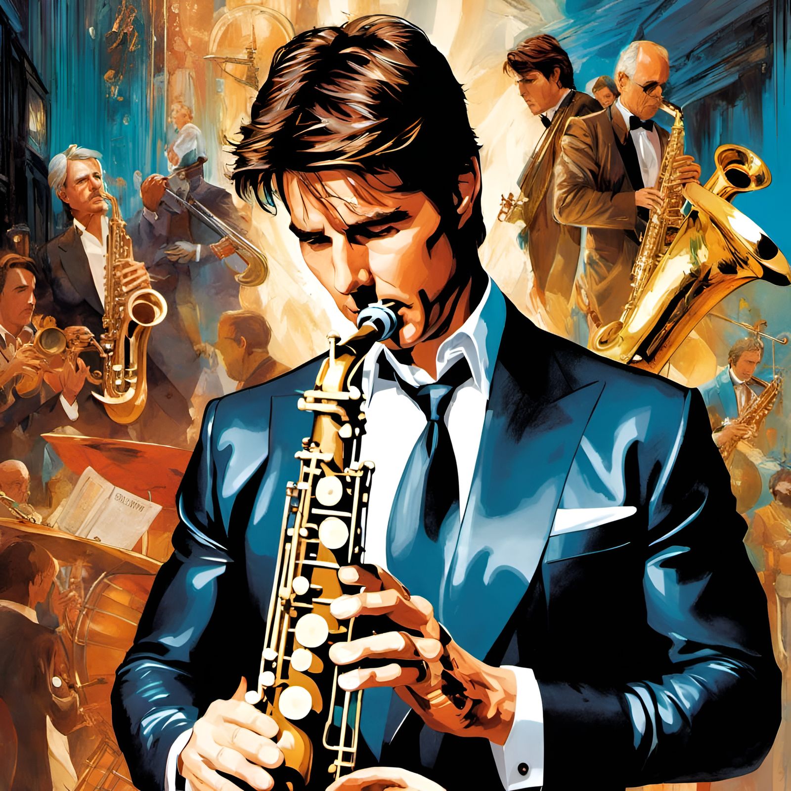 Sad Tom Cruise Saxophone Portrait in Renaissance Disney Styl...
