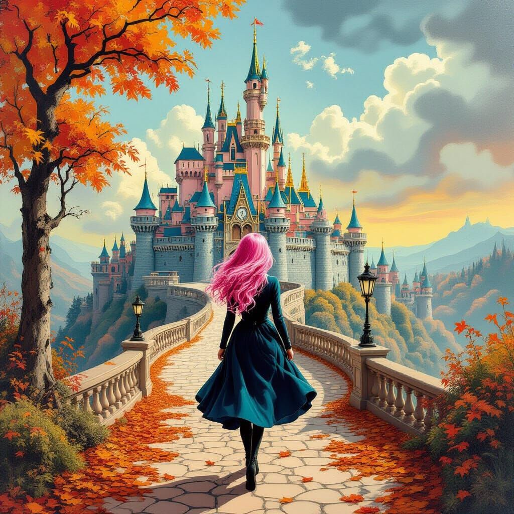 Pink Haired Woman Enters Surreal Autumn Kingdom