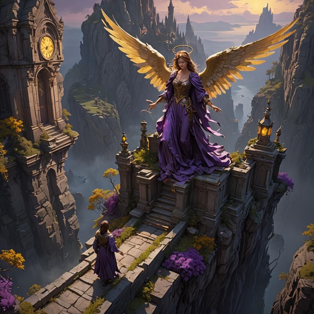 Angel Enters Haunted Mansion in Dark Fantasy Style