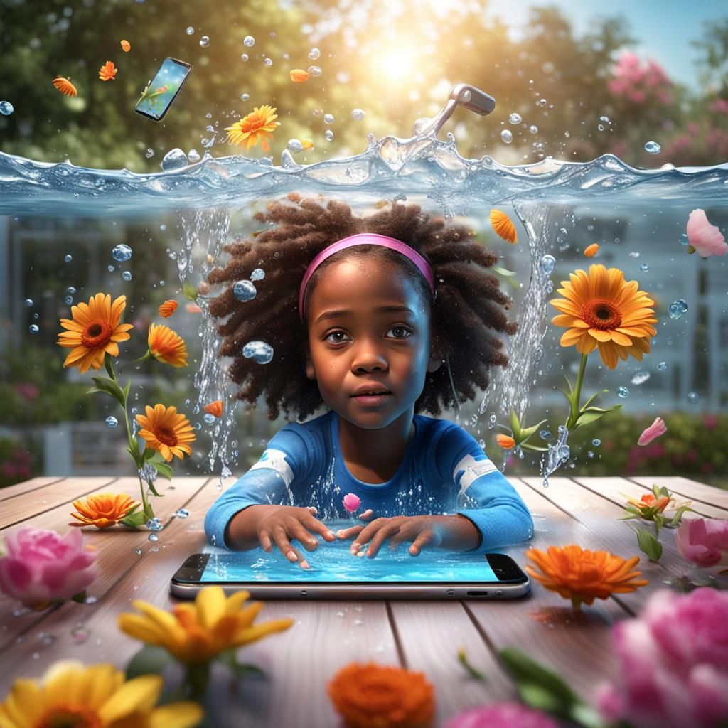 Girl Swimming in Smartphone: Ultra Realistic 3D Art