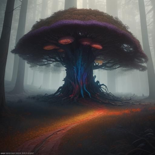 Enchanted Autumn Forest Scene in Digital Impressionism