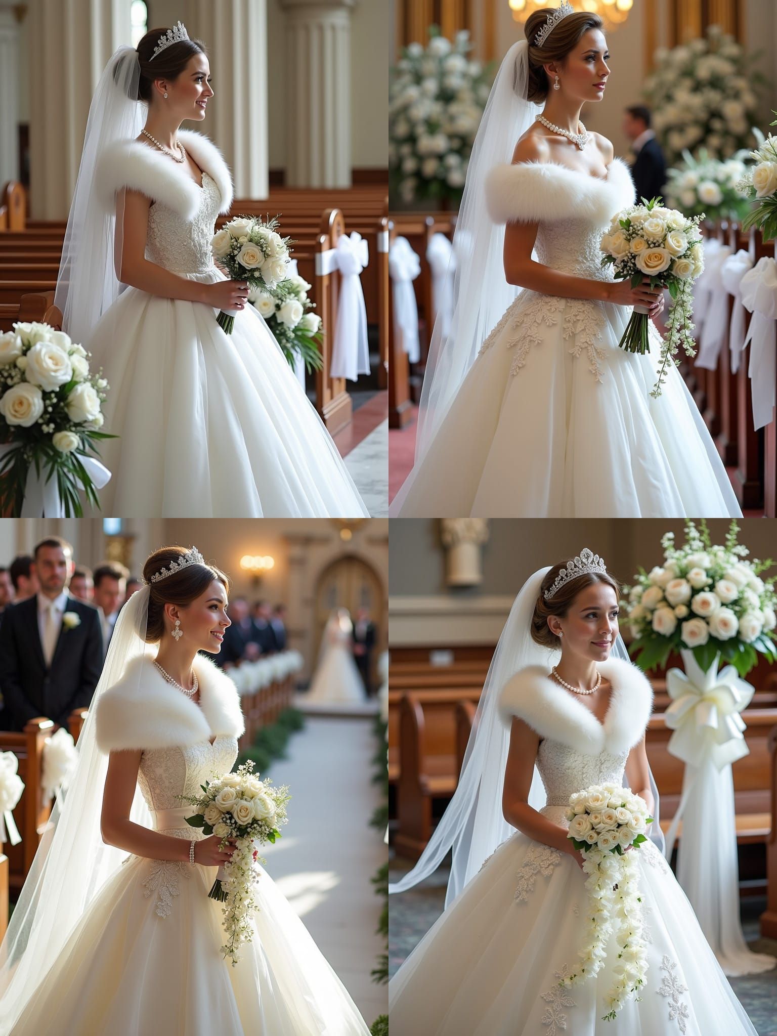 Regal Bride in White Satin Wedding Dress