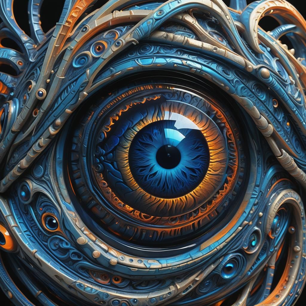Glowing Blue Eye Sculpture in Surreal Style