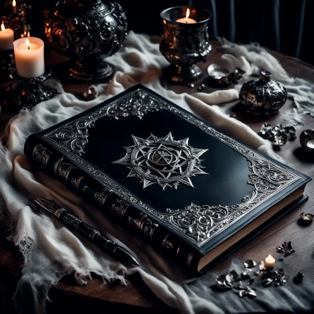 Dark Spell Book with Pentagram, in Grayscale