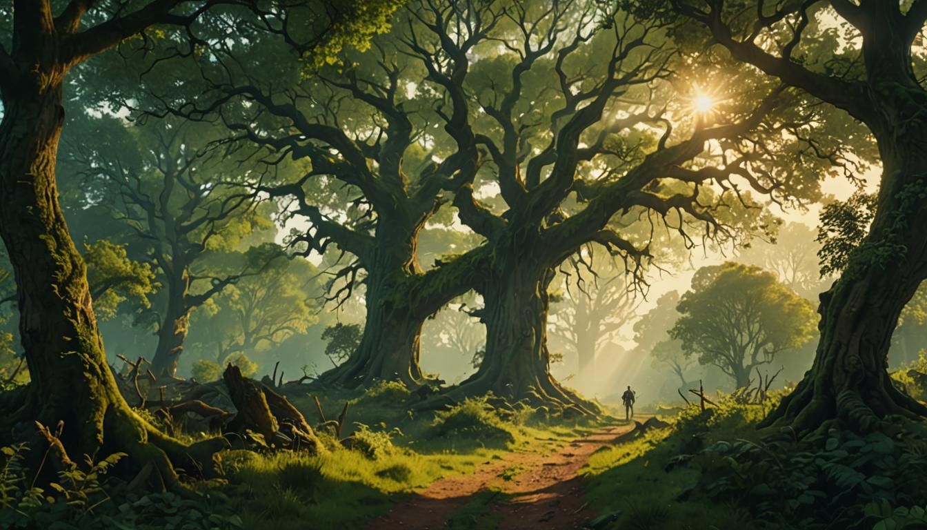 Epic Forest Path in Golden Hour Light